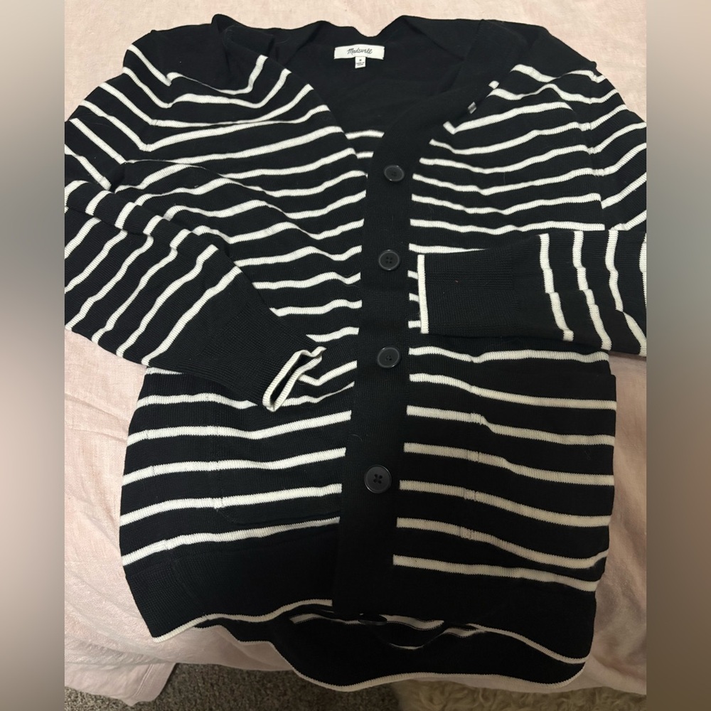 Black and White Striped Merino Wool Cardigan from Madewell